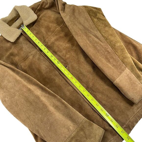 Vintage Y2K Structure Faux Shearling Lined Suede Leather Coat Mens Size M - Picture 13 of 13